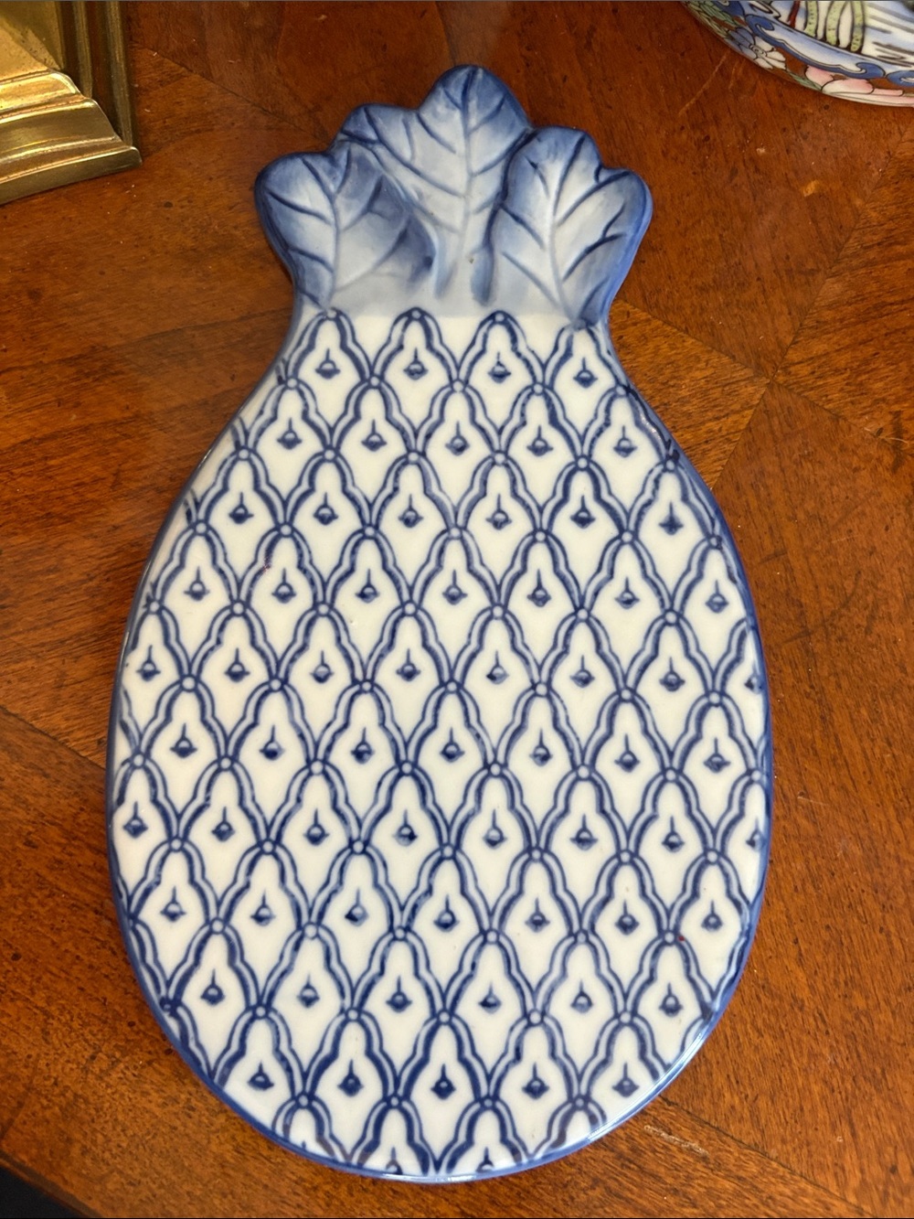 Blue and White Pineapple Ceramic Spoon Rest or Trivet by Nantucket